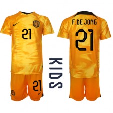 Nederland Frenkie de Jong #21 Hjemmedraktsett Barn VM 2022 Kortermet (+ korte bukser)